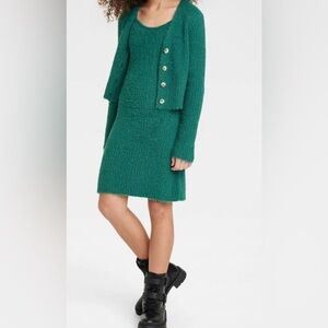 Art Class Girls Fuzzy Christmas&Holiday Green Sweater Dress 2pc Set,Size 14/16